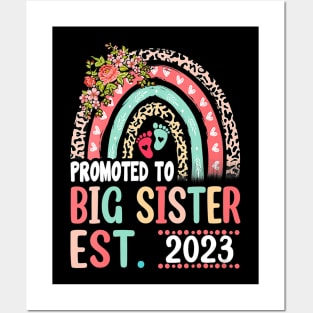 Promoted To Big Sister Est 2023 Leopard Rainbow Mother's Day Posters and Art